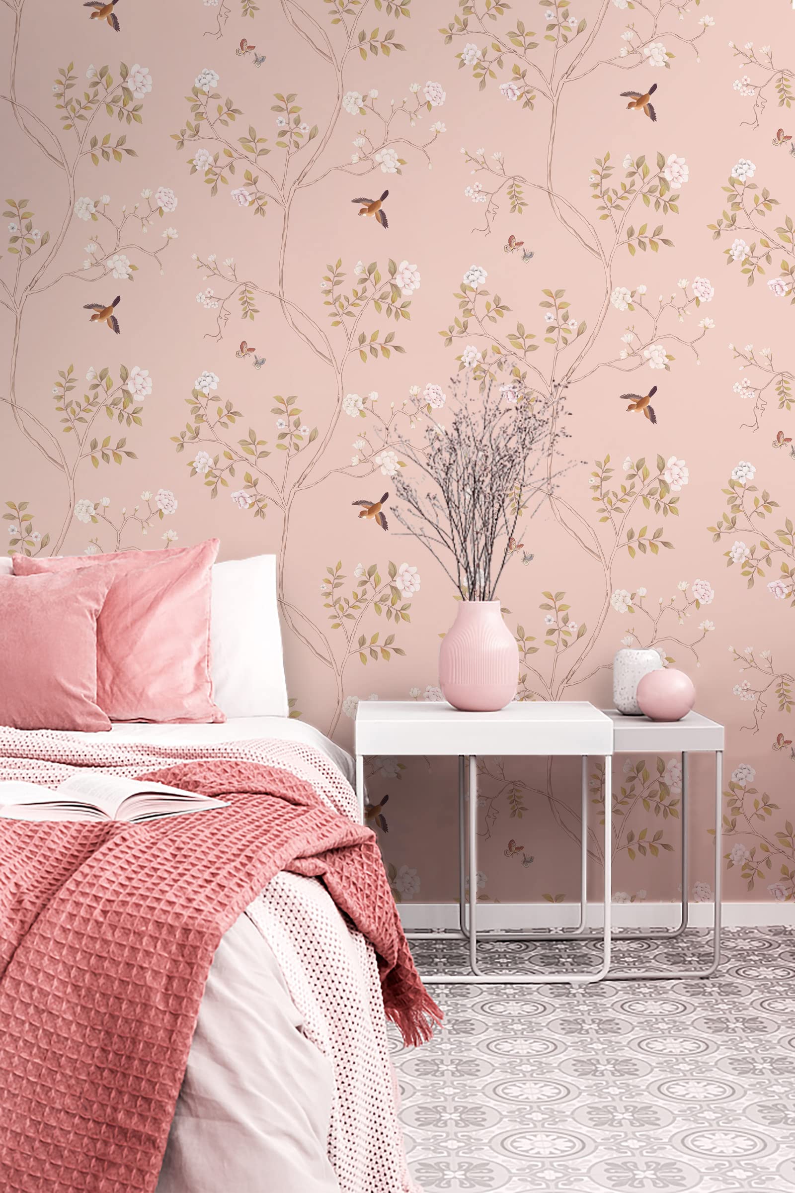 Hopepak Peel and Stick Wallpaper Floral Wallpaper Peel and Stick Purple Pink Contact Paper Self Adhesive Removable Wallpaper Cute Wallpaper for Bedroom Bathroom Nursery Decor 15.3''x78.7''