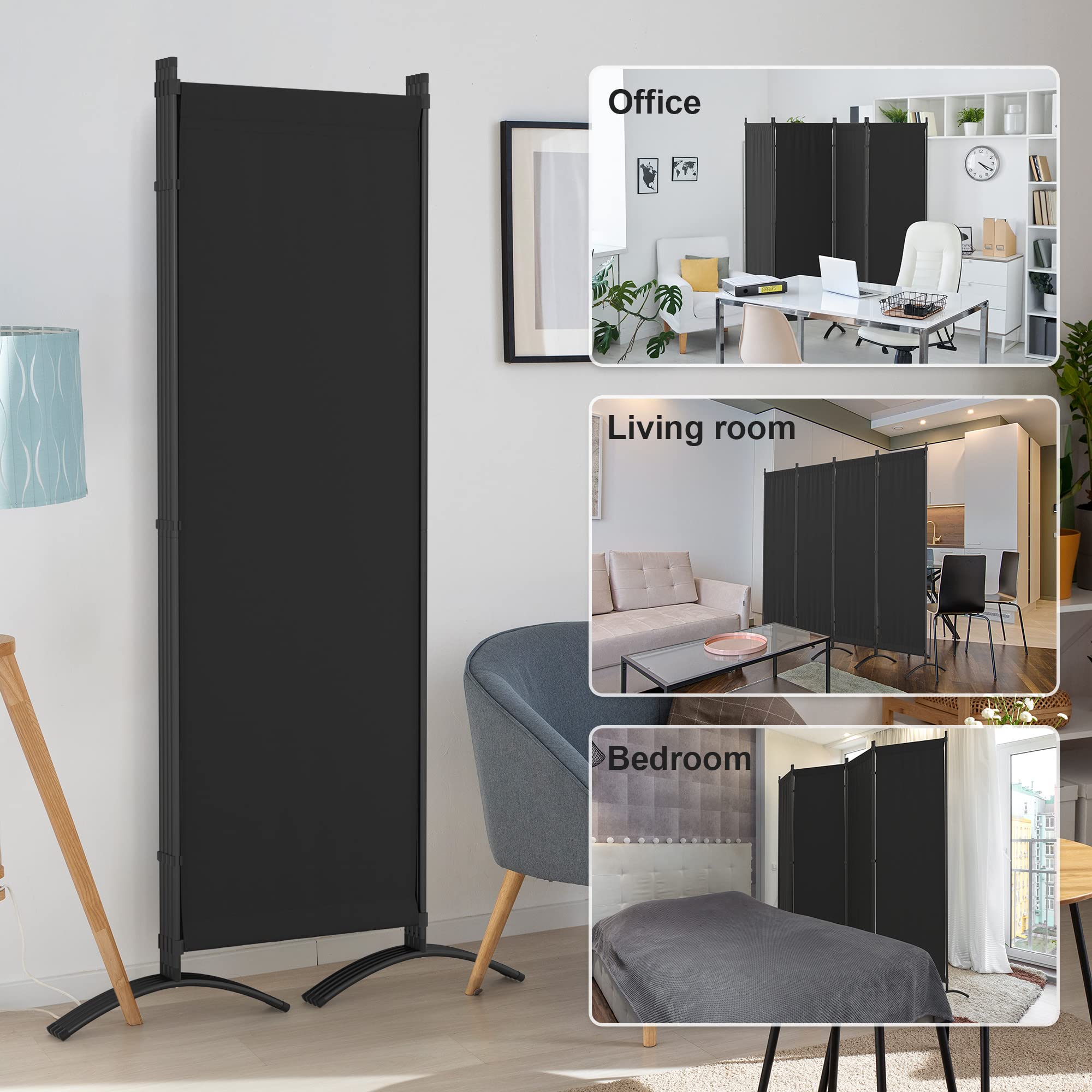 Morngardo Upgraded Room Divider Folding Privacy Screens 4 Panel Partitions 88" Wall Dividers Portable Separating for Home Office Bedroom Dorm Decor (Black)