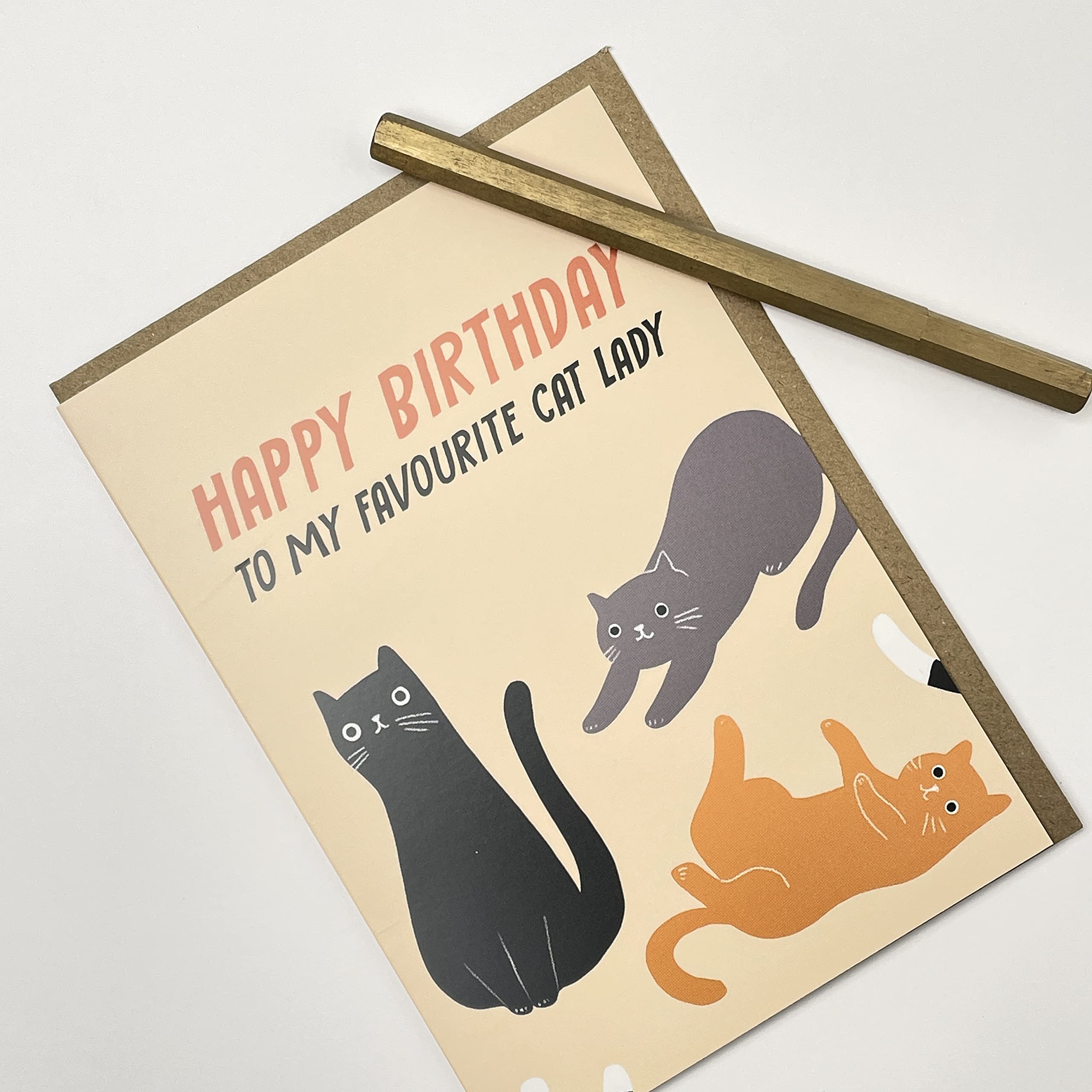 Old English Co. Happy Birthday Favourite Cat Lady Birthday Card - Funny Birthday Card for Mum, Sister, Auntie, Friend - Hilarious Cat Greeting Card for Women | Blank Inside with Envelope