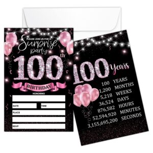 100th birthday party invitation card - rose gold invites with birthday sign printing on the back double-sided fill-in invites - 20 cards with envelopes for party favors - srpink-a10