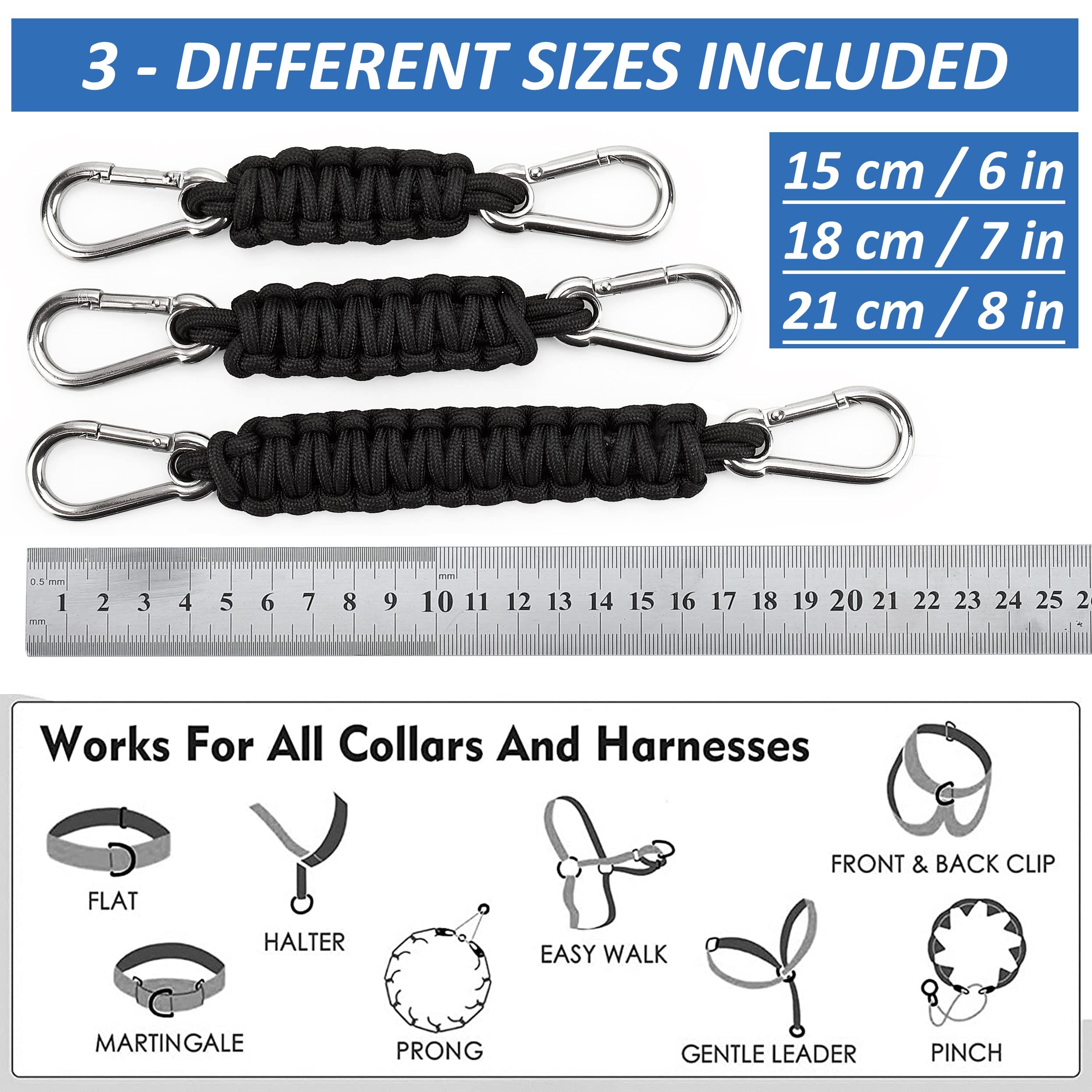 MOZETO Dog Collar Safety Clips for Prong Collar Backup, 3pcs 550lbs Heavy Duty 15/18/21cm Dog Harness Collar Leash Connector