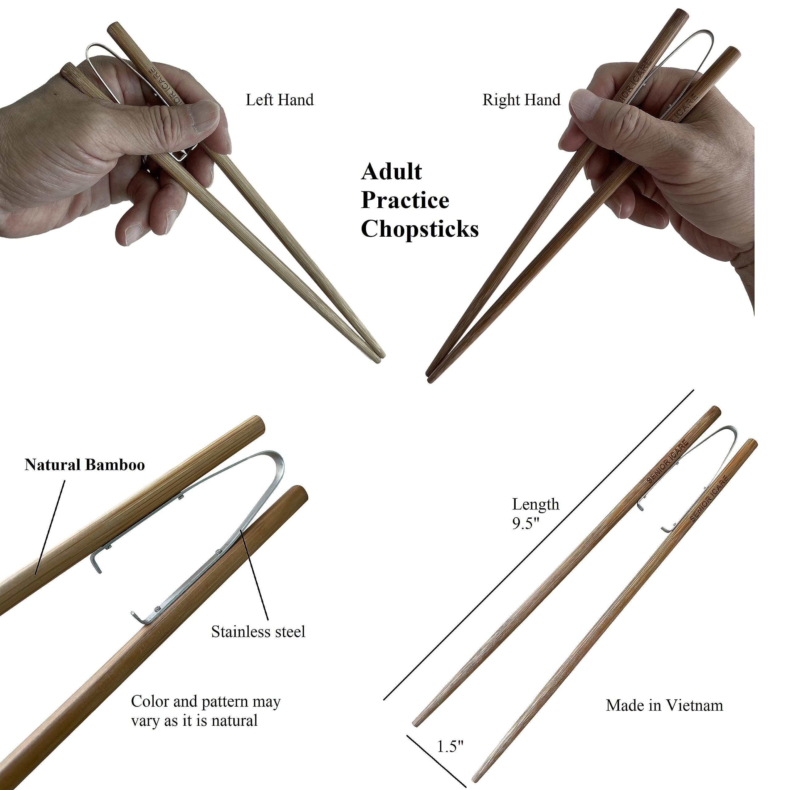 Chopsticks for Beginners - Wood Training Chopsticks for Adults, Japan Design Practice Chopsticks Adult, Easy to Use Chopstick Trainer for Adults, Dishwasher Safe, Made in Vietnam by Senior ICare