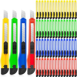 lanties 300 pcs box cutters retractable utility knife office supplies 9mm wide blade cutter compact razor knife for home use(multicolor)