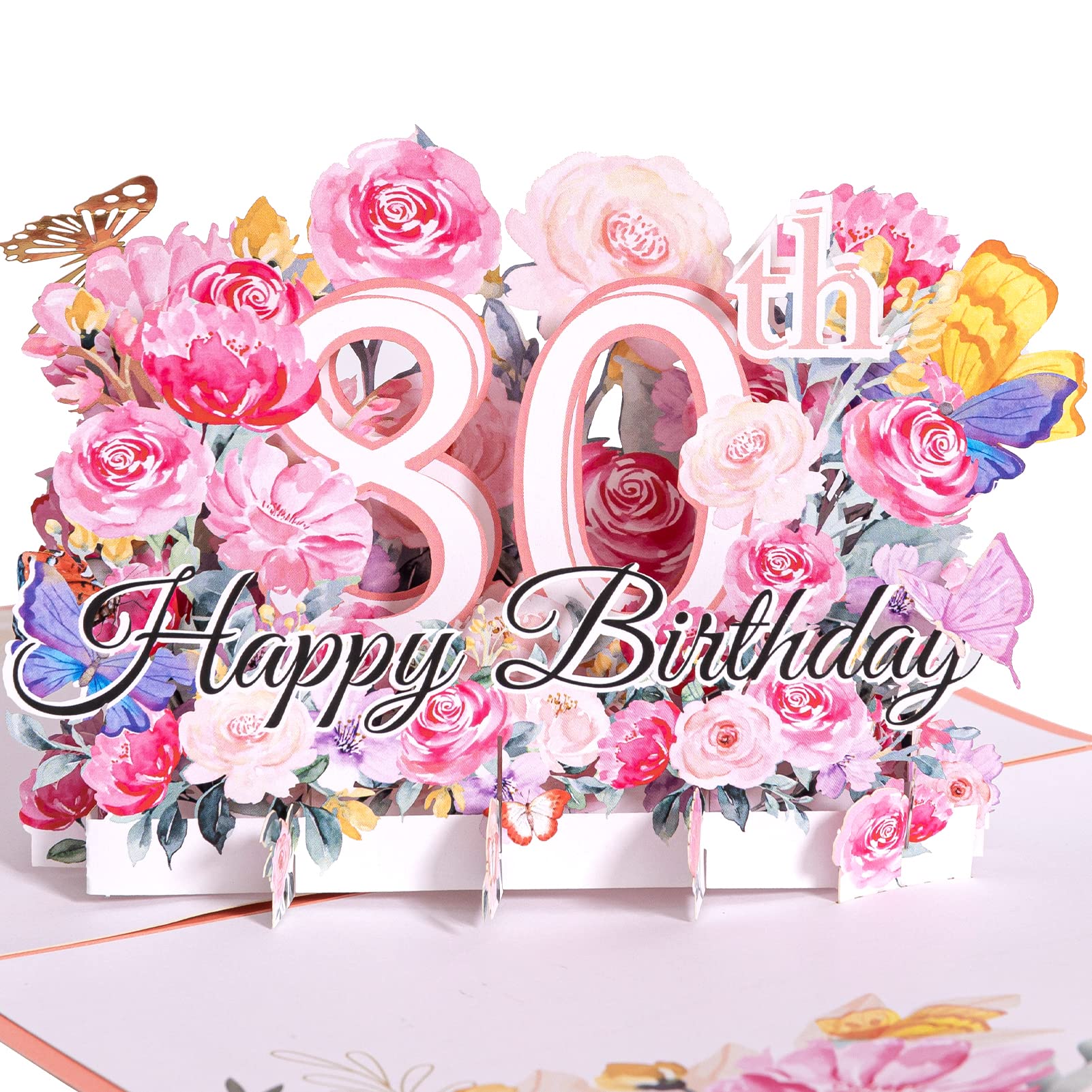 Oyydecor 80th Birthday Pop Up Card, Happy 80th Birthday Card for Her, Women, Wife, 80th Birthday Gift for Sister, Mom, Friend, 3D Greeting Pop Up Birthday Card with Blank Note and Envelope, 5" x7"