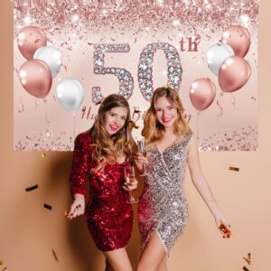 Trgowaul 50th Birthday Decorations for Women, Pink Rose Gold 50th Birthday Banner Backdrop 50 Birthday Party Decorations for Women Turnin 50, 50th Fabulous Birthday Background Birthday Gift for her