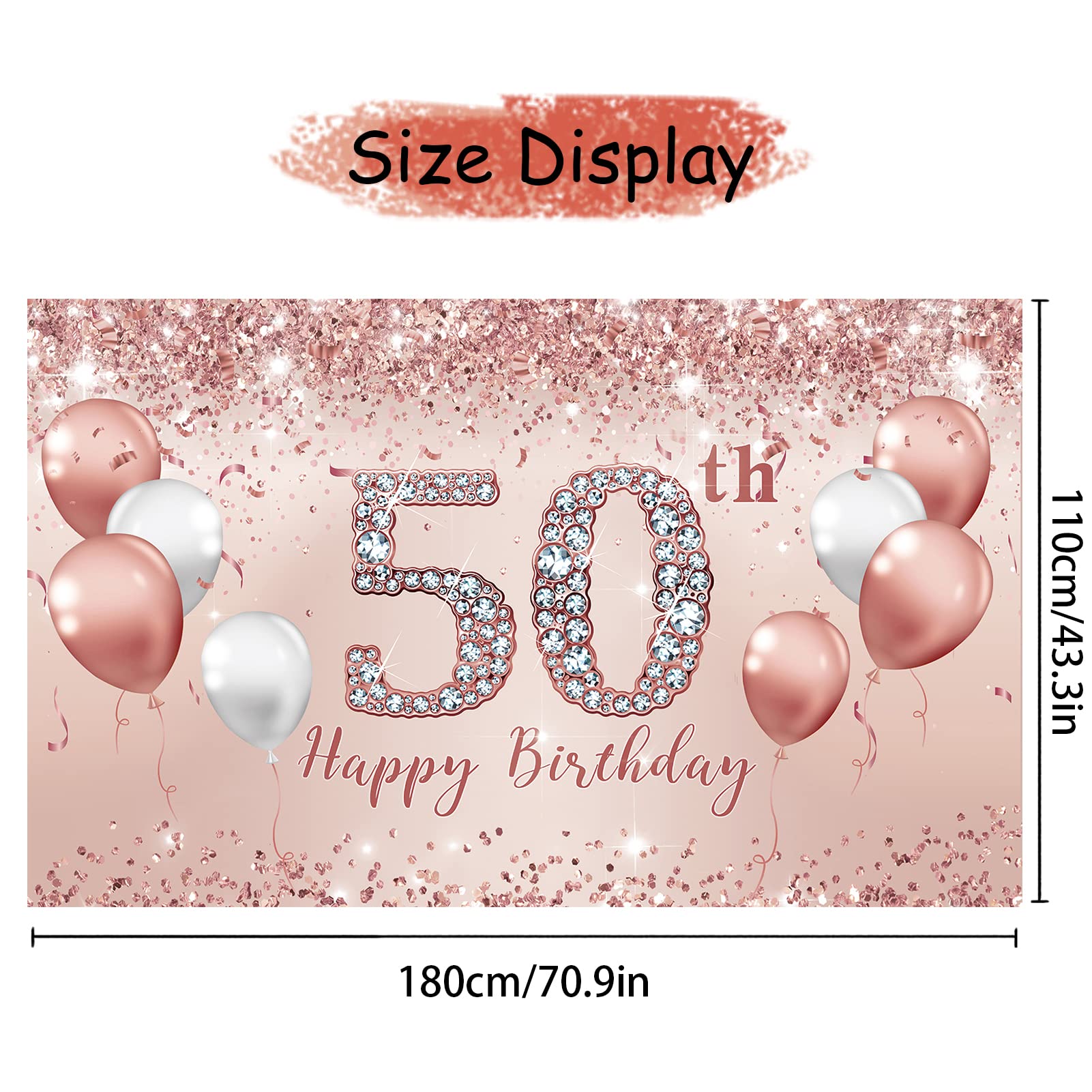 Trgowaul 50th Birthday Decorations for Women, Pink Rose Gold 50th Birthday Banner Backdrop 50 Birthday Party Decorations for Women Turnin 50, 50th Fabulous Birthday Background Birthday Gift for her