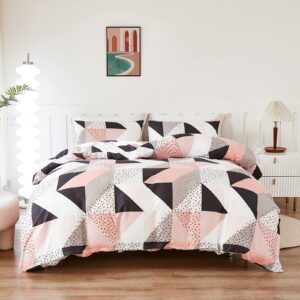 Bedbay Pink Grey Queen Comforter Set Western Bedding Set Queen Size Teen Girls Pink Grey Black Triangle Geometric Pattern 3 Pcs Soft Lightweight Fluffy Comforter Set (Muti,Queen)