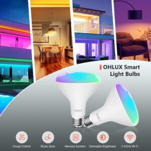 OHLUX Smart BR30 Light Bulbs Compatible with Alexa, Dimmable RGBCW Color Changing Flood Light Bulb, E26 10W 900LM Bright White for Cans Recessed Fixture