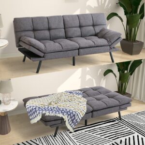 maxspeed futon sofa bed memory foam sofa couch convertible modern loveseat sleeper sofa with adjustable armrests and metal legs,multifunctional grey futon sofa bed for apartment, office, small spaces