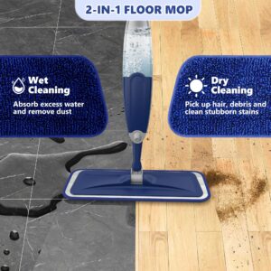 Spray Mop Wet Dry Mop for Floor Cleaning, Microfiber Dust mop Hardwood Flat Floor Mop, Wet Spray Mop with 4 Reusable Washable Pads for Home Commercial Hardwood Laminate Vinyl Wood Tile Floors