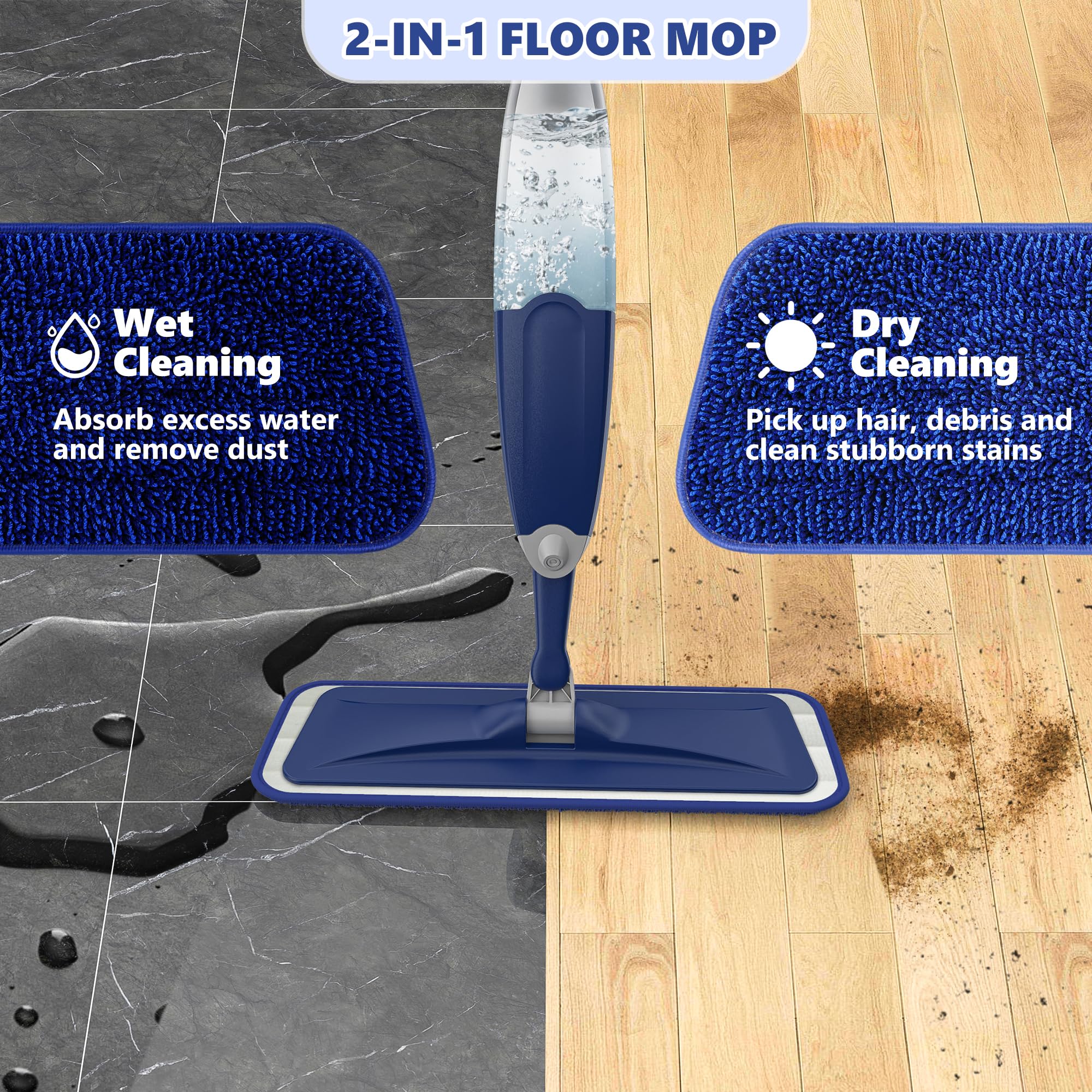 Spray Mop Wet Dry Mop for Floor Cleaning, Microfiber Dust mop Hardwood Flat Floor Mop, Wet Spray Mop with 4 Reusable Washable Pads for Home Commercial Hardwood Laminate Vinyl Wood Tile Floors