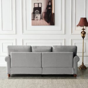 Harper & Bright Designs 3-Seat Sofa Couch Linen Upholstered Couch with Storage Space, Wood Legs, Nails Decoration Modern 3 Seater Sofa Couch for Living Room, Bedroom (Grey)