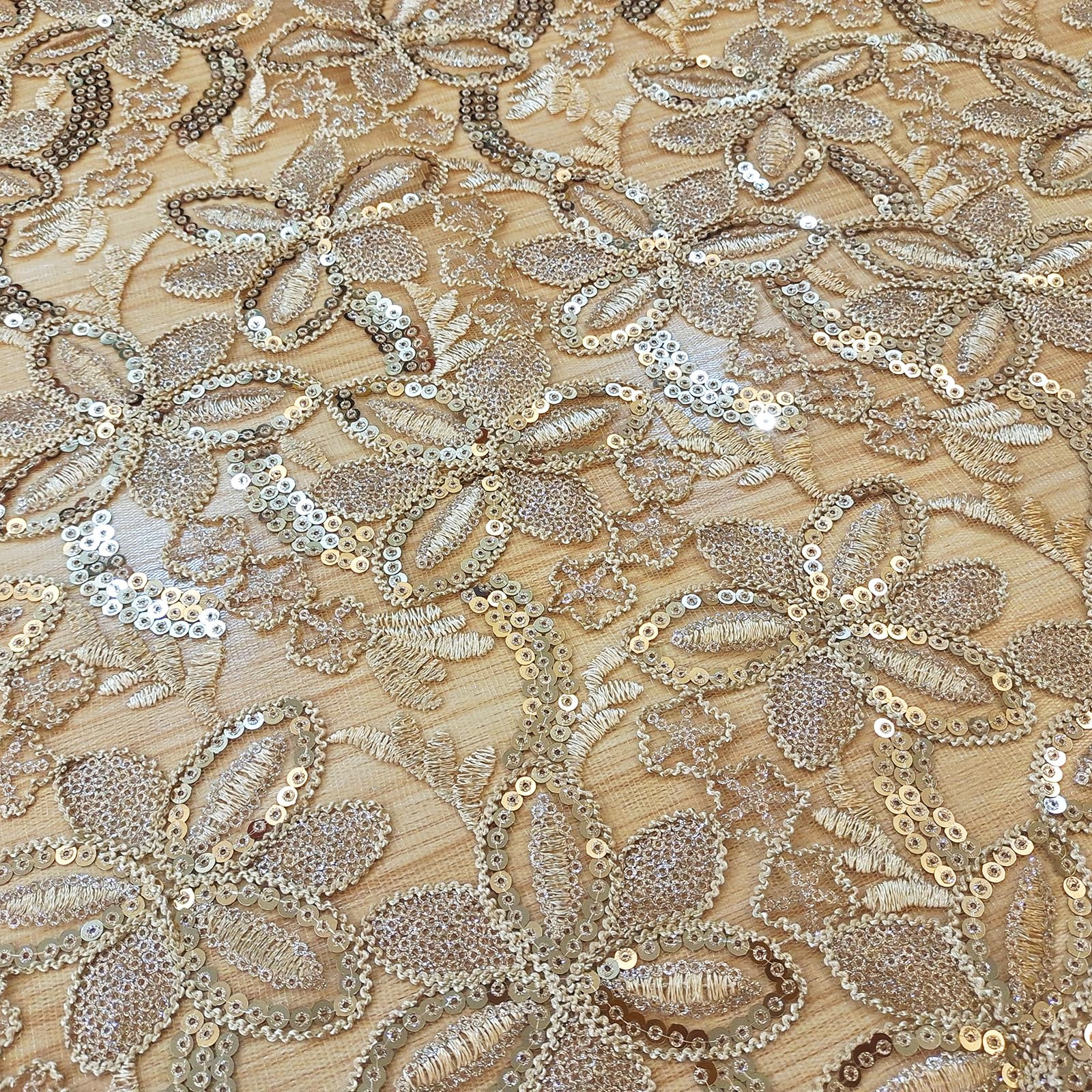 Bestway Lace Floral Sequins Embroidery African Lace Fabric 5 Yards Gold Tulle Fabric Nigerian Wedding Party Dress Material