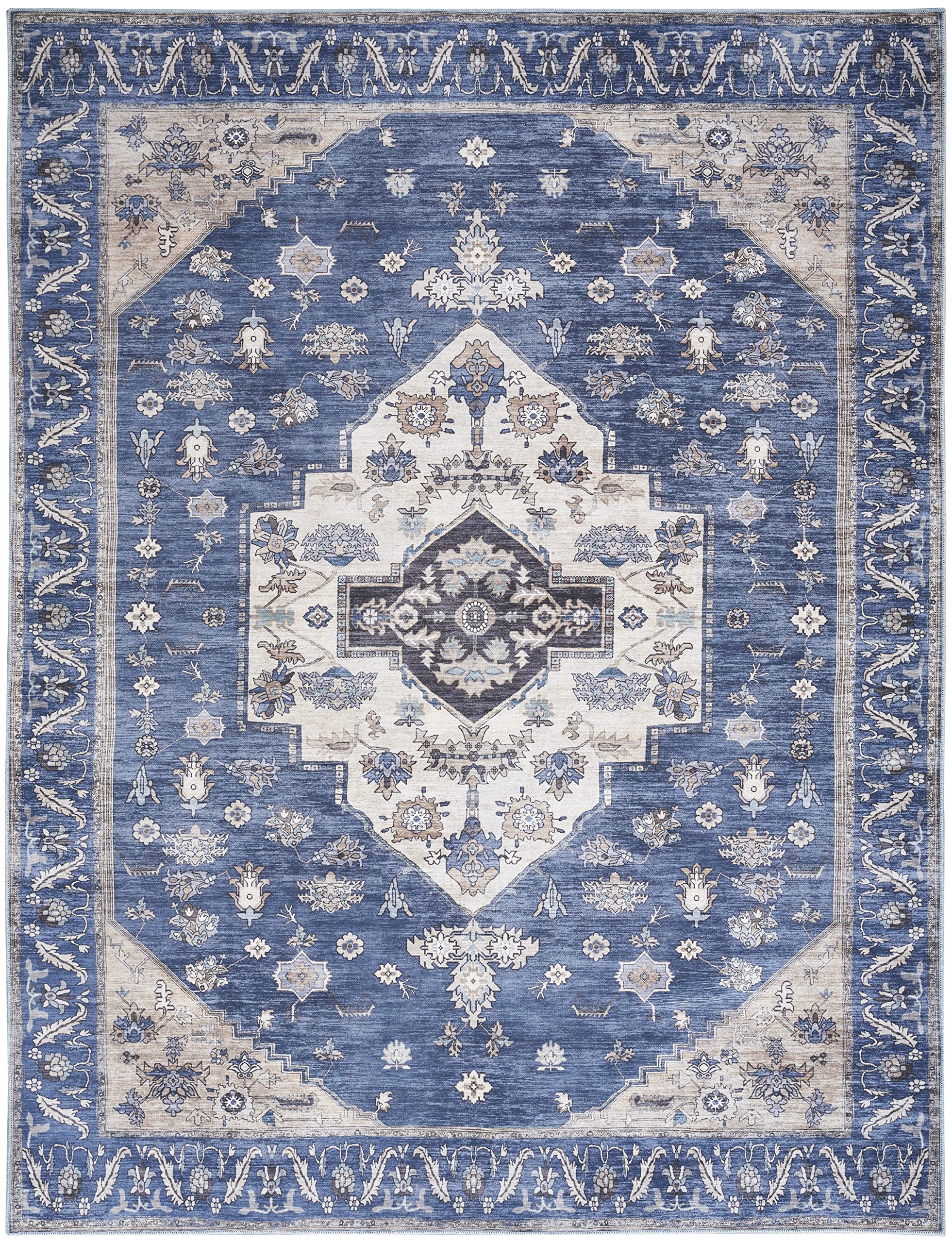 Nourison Brilliance Machine Washable Traditional Denim 7'10" x 9'10" Area -Rug, Easy -Cleaning, Non Shedding, Bed Room, Living Room, Dining Room, Kitchen (8x10)