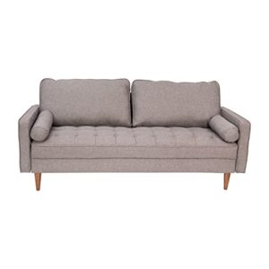 Taylor & Logan Hendrix Tufted Faux Linen Upholstered Mid-Century Modern Sofa with Solid Wood Legs in Slate Gray