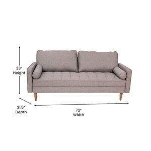 Taylor & Logan Hendrix Tufted Faux Linen Upholstered Mid-Century Modern Sofa with Solid Wood Legs in Slate Gray