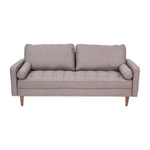 Taylor & Logan Hendrix Tufted Faux Linen Upholstered Mid-Century Modern Sofa with Solid Wood Legs in Slate Gray