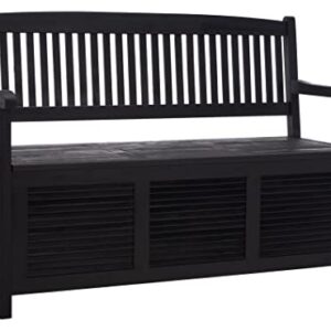 SAFAVIEH Outdoor Collection Brisbane Black Acacia Wood Storage Bench