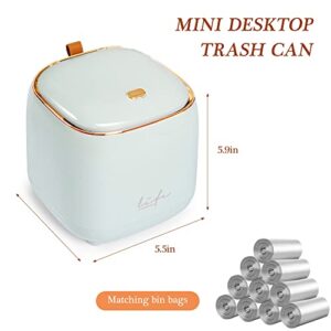 BITOSEE Mini Countertop Trash Can with 10 Rolls of Trash Bags, Waste Can with Press Type Lid, Desktop Trash Can Applicable for Bathroom Vanity,Coffee Table,Offices,Waste Basket (Trash Can-Blue)