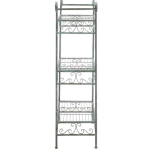 SAFAVIEH Outdoor Collection Noreen Victorian Scroll Antique Dark Green Wrought Iron 3-Tier Shelf