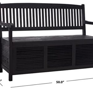 SAFAVIEH Outdoor Collection Brisbane Black Acacia Wood Storage Bench