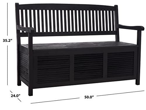 SAFAVIEH Outdoor Collection Brisbane Black Acacia Wood Storage Bench