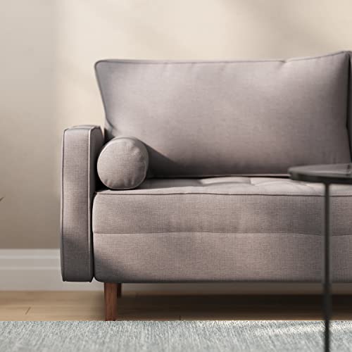 Taylor & Logan Hendrix Tufted Faux Linen Upholstered Mid-Century Modern Sofa with Solid Wood Legs in Slate Gray