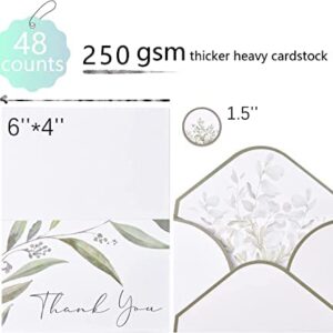 Crisky 50 Pack Greenery Thank You Greeting Cards with Envelopes & Stickers.6 Design Watercolor Greenery Greeting Cards Perfect for: Wedding/BabyShower/Birthday/Graduation. 4x6 Folded, Tented, Bulk