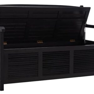 SAFAVIEH Outdoor Collection Brisbane Black Acacia Wood Storage Bench