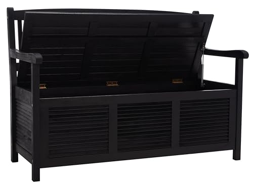 SAFAVIEH Outdoor Collection Brisbane Black Acacia Wood Storage Bench