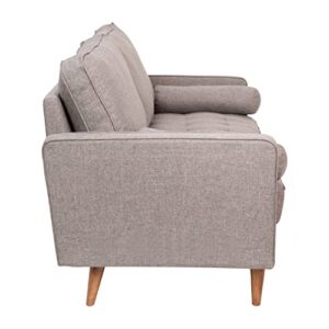 Taylor & Logan Hendrix Tufted Faux Linen Upholstered Mid-Century Modern Sofa with Solid Wood Legs in Slate Gray