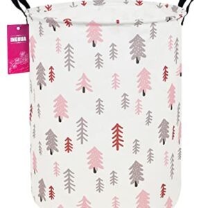 INGHUA Laundry Hamper Large Canvas Fabric Lightweight Storage Basket/Toy Organizer/Dirty Clothes Collapsible Waterproof for College Dorms, Boys and Girls Bedroom,Bathroom(Pink pine tree)