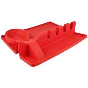 silicone utensil rest with drip pad; spoon holder for stove top; spoon rest; large spoon rest; silicone spoon rest; utensil rest; kitchen spoon rests; kitchen spoon holder (red)