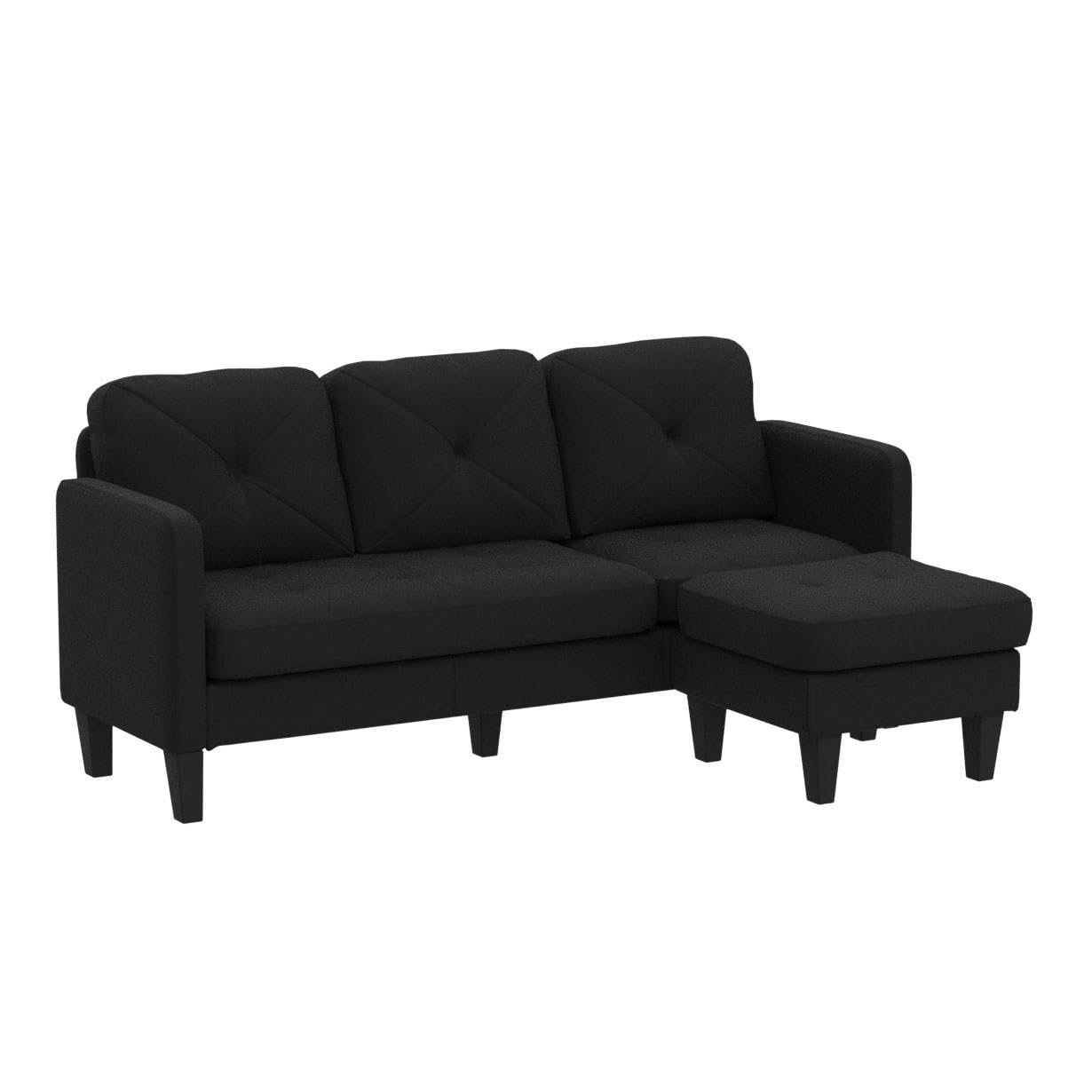 Grepatio Convertible Sectional Sofa Couch, L-Shaped Couch with Modern Linen Fabric for Small Space (Black)