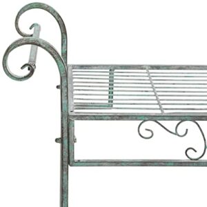 SAFAVIEH Outdoor Collection Noreen Victorian Scroll Antique Dark Green Wrought Iron 3-Tier Shelf