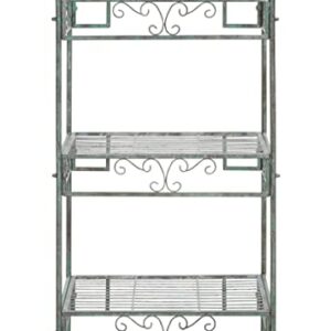 SAFAVIEH Outdoor Collection Noreen Victorian Scroll Antique Dark Green Wrought Iron 3-Tier Shelf