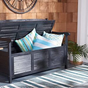 SAFAVIEH Outdoor Collection Brisbane Black Acacia Wood Storage Bench