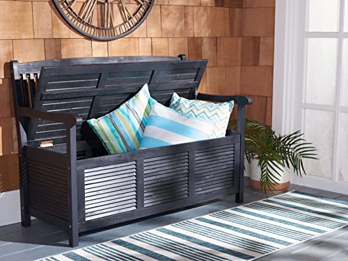 SAFAVIEH Outdoor Collection Brisbane Black Acacia Wood Storage Bench