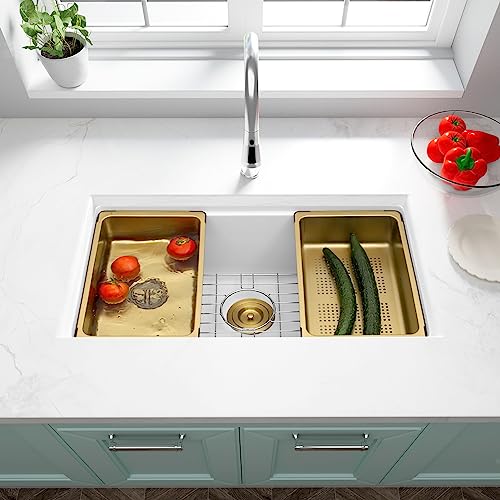 YAQUN Undermount Kitchen Sink, Deep Workstation Stone Kitchen Sink, Single Bowl Kitchen Sinks (White, 30" x 18")