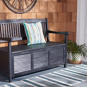 SAFAVIEH Outdoor Collection Brisbane Black Acacia Wood Storage Bench