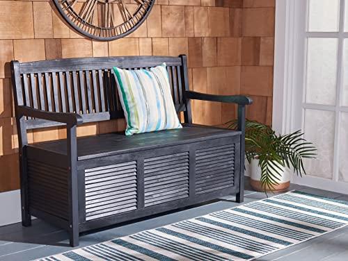 SAFAVIEH Outdoor Collection Brisbane Black Acacia Wood Storage Bench