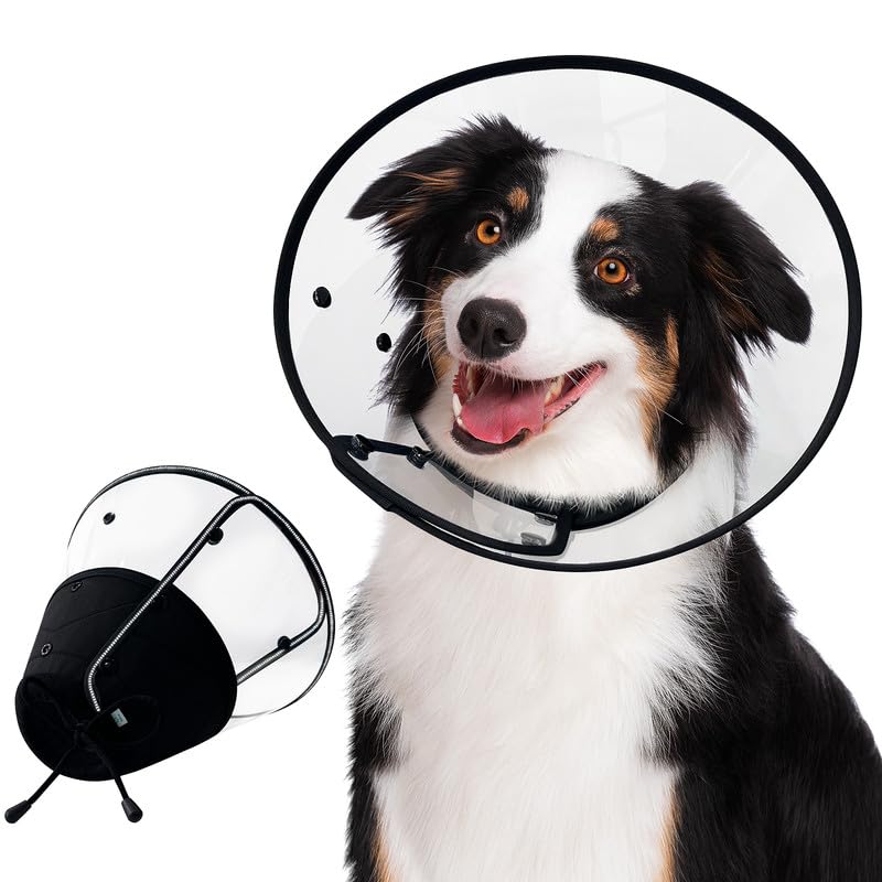 Dog Cone, 3 Levels Size Adjustable Button-Closure Design Comfy Dog Cones for Large Medium Small Dogs Cats, Pet Recovery Collar for After Surgery, Pet Cone Collar Anti-Bite Licking Plastic E-Collar