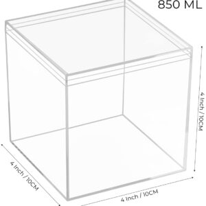 LOVPLAY Large Acrylic Box with Lid 4 Pieces Clear Display Box Plastic Square Cube Wedding Candy Box for Jewelry Collectibles, Minerals,Figurines Storage Containers Decorative Boxes 4x4x4Inch