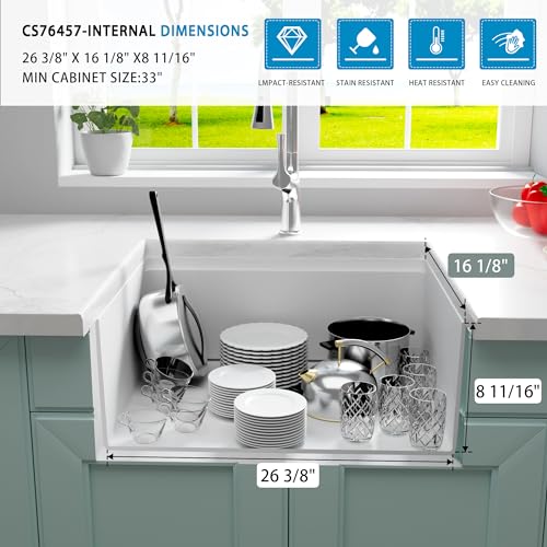 YAQUN Undermount Kitchen Sink, Deep Workstation Stone Kitchen Sink, Single Bowl Kitchen Sinks (White, 30" x 18")