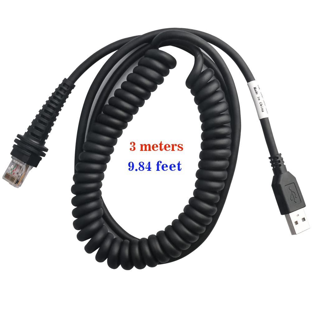 VOTTAN Barcode Scanner USB Cable Spiral RJ45 to USB A Cord for Honeywell 4600G 3800i 3900 4200Q 4800DR 4820 4800 6320dpm Series Scanner (3M / 9FT Coiled USB Port)