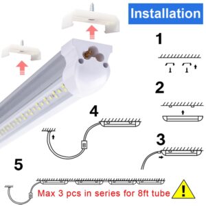 8Ft Led Shop Lights,8 Feet 8' V Shape Integrated LED Tube Light,144W 18000lm Fluorescent Clear Cover Linkable Surface Mount Lamp,Replace T8 T10 T12 Fluorescent Light Cooler Door Freezer Fixture