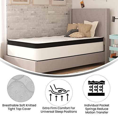 Taylor & Logan Linden 12" CertiPUR-US Certified Hybrid Pocket Spring Mattress in a Box with an Extra Firm Feel for Durable Support - Twin