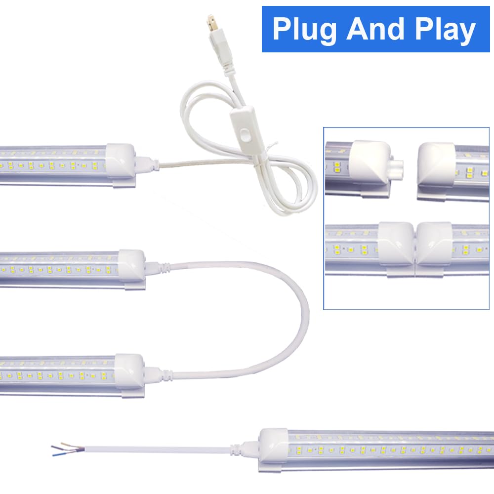 8Ft Led Shop Lights,8 Feet 8' V Shape Integrated LED Tube Light,144W 18000lm Fluorescent Clear Cover Linkable Surface Mount Lamp,Replace T8 T10 T12 Fluorescent Light Cooler Door Freezer Fixture