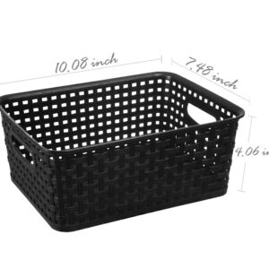 ZHENFAN Black Plastic Woven Storage Baskets, 6-Pack Weave Basket Organizer for Kitchen Office Bathroom