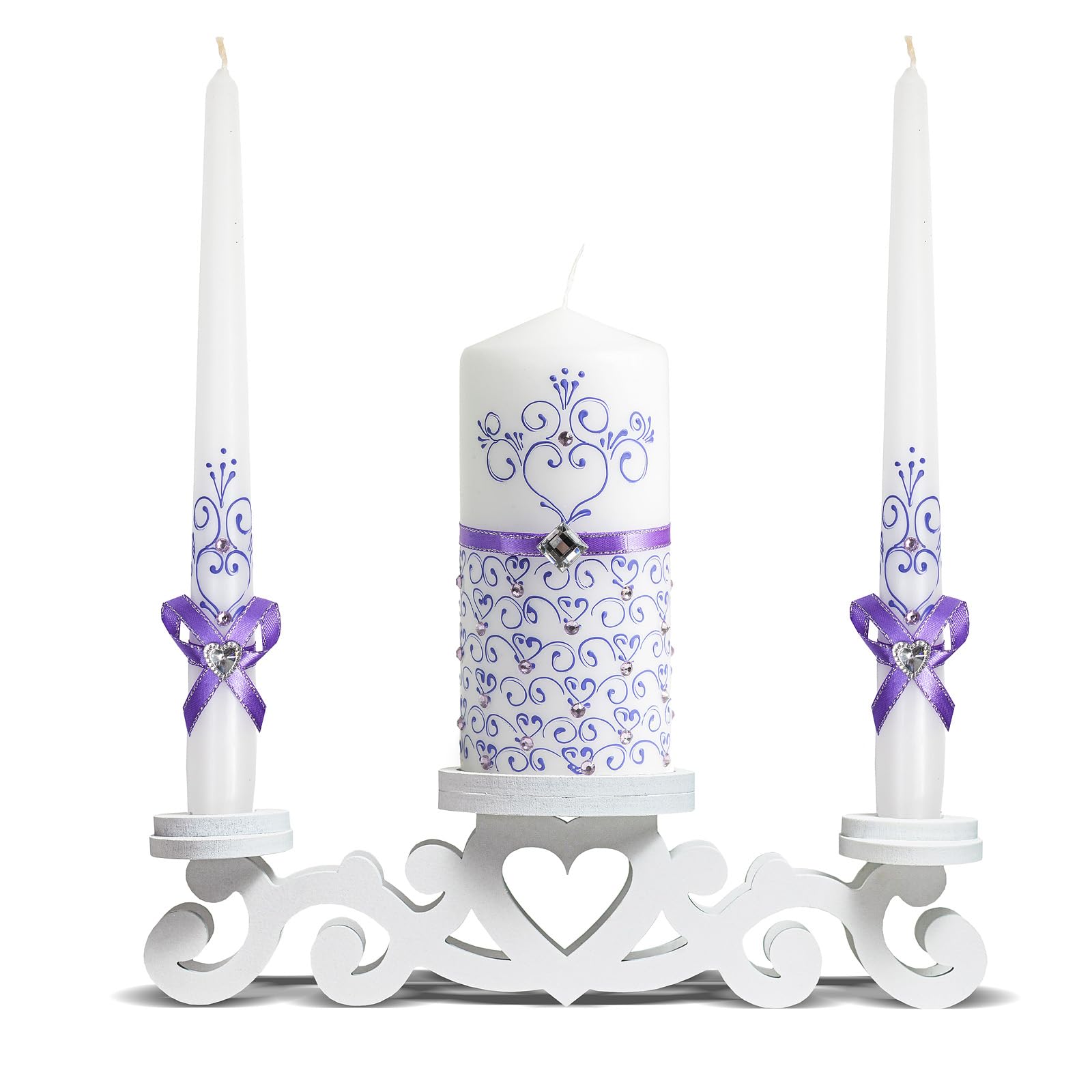 Wedding Candles for Ceremony Set Violet - Unity Candles Set of 3 Ceremonial Candles - 6" Pillar & 2 10" Tapers Wedding Candles velas matrimoniales